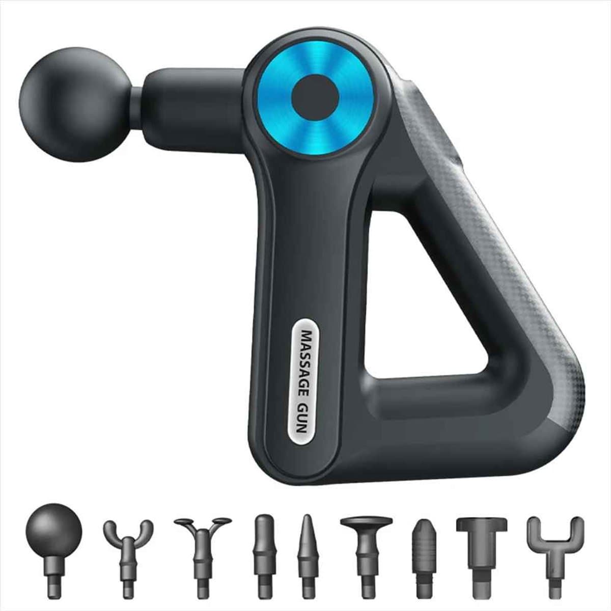 De Warenloods - Mini Massage-gun - Massageapparaat - 9 Koppen en Niveaus - Massage Pistool - Driehoekig - Zwart — afbeelding 1