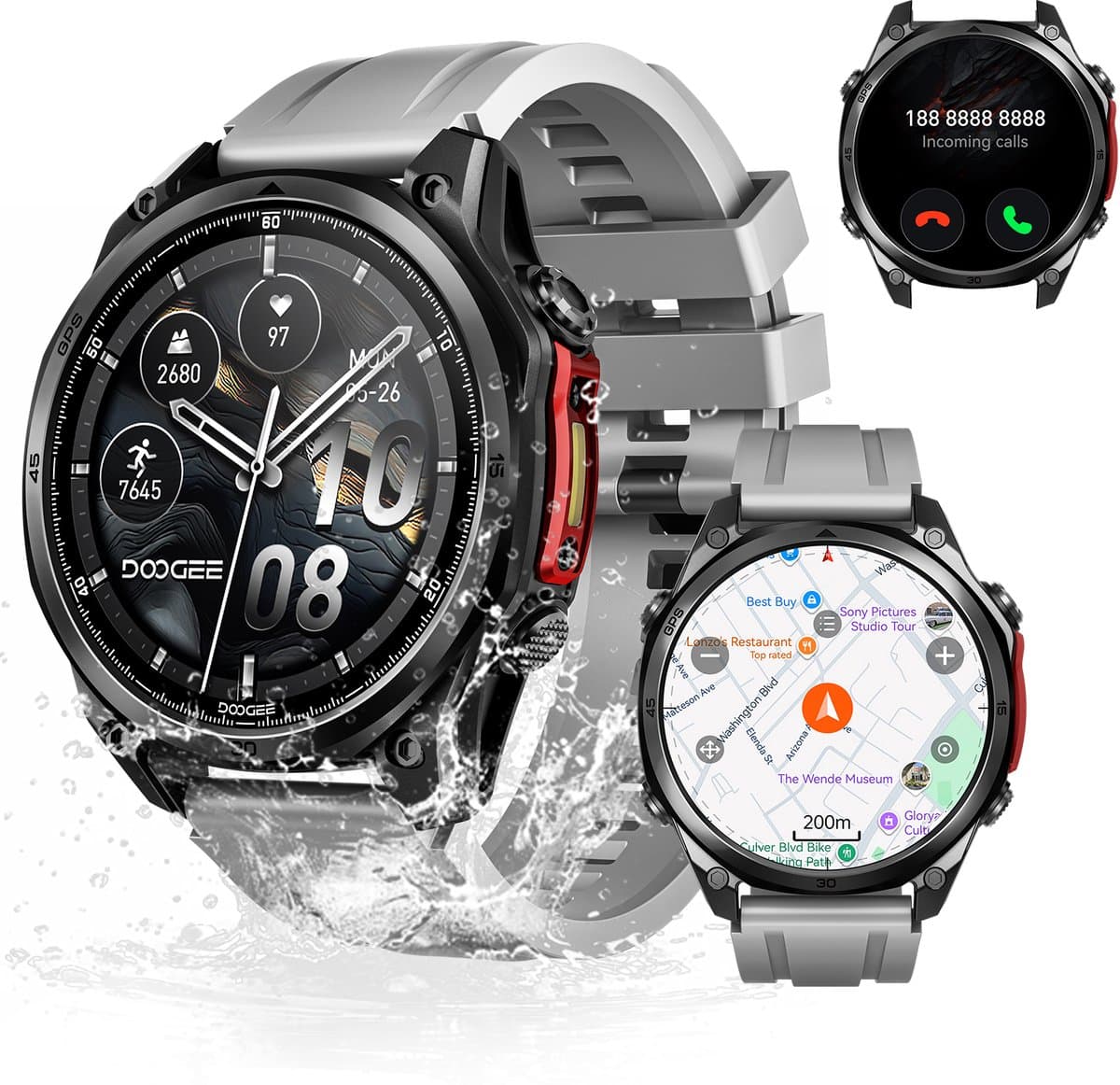DOOGEE Anywise W1 Pro -Militair smartwatch-AI spraakbesturing-5ATM-Dual band GPS-Offline kaarten-170 sportmodi-1,43 inch AMOLED-Fitnesstracker-Bellen en gebeld worden-18 dagen extra lange batterijduur-Zaklamp-Geschikt voor Android en iPhone — afbeelding 1