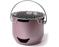Grill - Draagbare houtskoolgrill - Mini houtskoolgrill van roestvrij staal - Kleine buitengrill - Geschikt voor kamperen, barbecueën in de achtertuin, campers en picknicks (Paars)