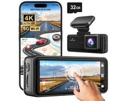 Redtiger F8 dashcam - Front 4K Resolution - 5GHz wifi - GPS - -Night Vision -Parkeermodus - G-sensor - 3,18 inch touchscreen - Dashcam voor in de auto