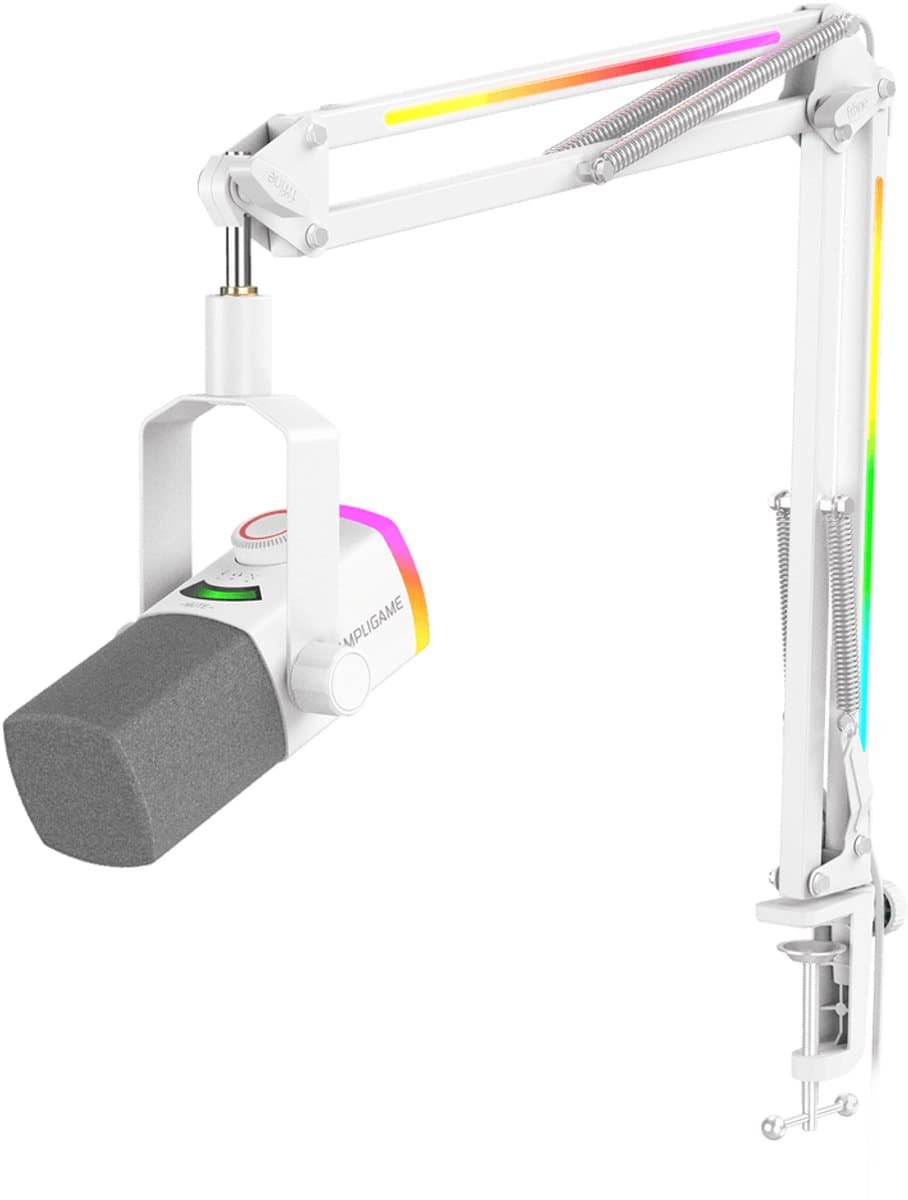 FIFINE - AM8 PRO T - USB / XLR Studio microfoon - PC-Gaming Met Flexibele RGB Arm ( 66cm! ) - Geschikt voor PC/PS4/PS5 - RGB - Podcast - Gaming - Streaming - Wit — afbeelding 1