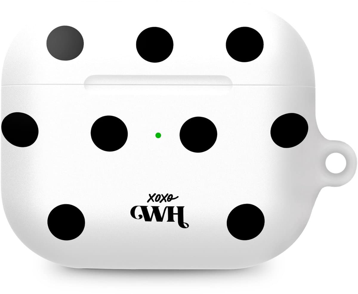 xoxo Wildhearts hoesje geschikt voor AirPods Pro 3 - Polka Dots (Wit) - Ook als telefoonhoesje verkrijgbaar - schokbestendige case - koptelefoonhoesje - Beschermhoes met stippenpatroon - Wit met zwart stippen — afbeelding 1