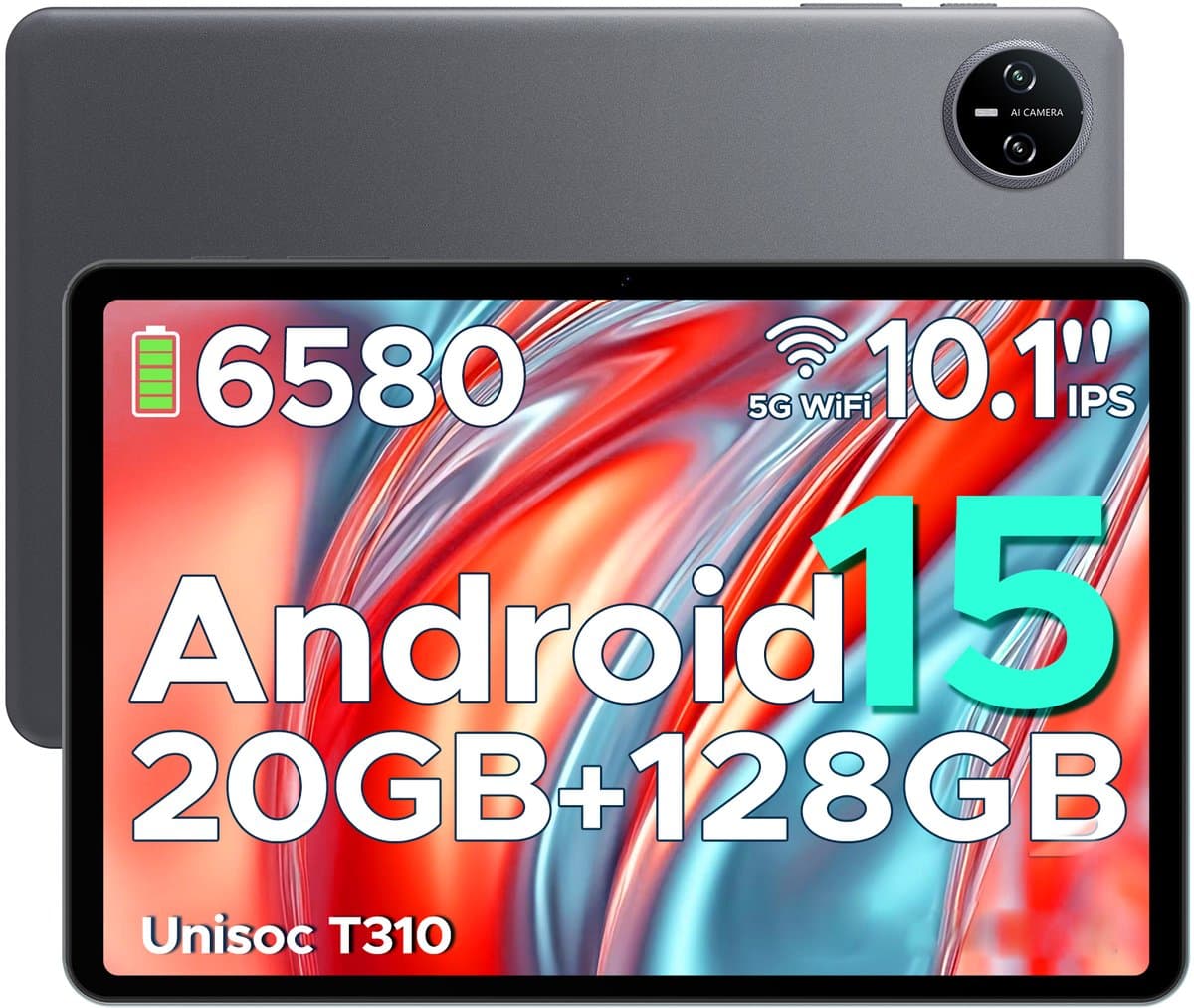 DOOGEE Tab A9 Pro -Tablet-Android 15- 10,1 inch HD IPS -24GB ROM+128GB ROM(2TB TF)-BT5.0-6580mAh/18W-Dubbele luidsprekers-Face ID-5G Wi-Fi-A GPS-GPS-Grijs — afbeelding 1