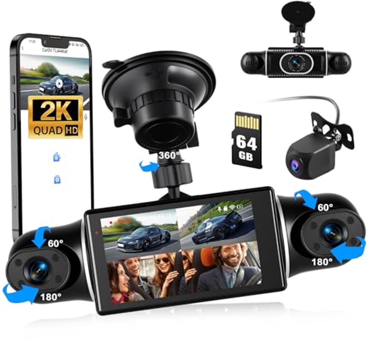 Mini-dashcam met 4 lenzen en 2K-resolutie voor voertuigen — afbeelding 1