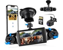 Mini-dashcam met 4 lenzen en 2K-resolutie voor voertuigen