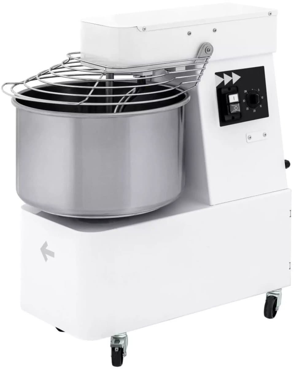 HENDI spiraalmixer met vaste kom 22 liter - rvs kom en gelakte stalen behuizing - 38,5x67x72,5 cm - wit - 2 snelheden, timer - voor deeg in bakkerij en pizzeria — afbeelding 1