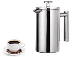350ML roestvrijstalen French Press koffiezetapparaat - Hoogwaardig French Press koffiezetapparaat - met drievoudig roestvrijstalen filter - Snel koffiezetapparaat - Geschikt voor thuis, op reis, op de camping (zilver)