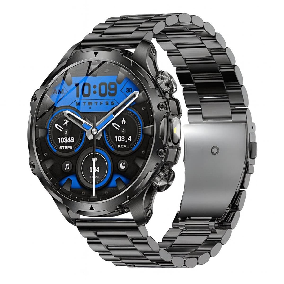 Royal Empire Smartwatch Heren – 53mm Sport Smartwatch – RVS & TPU Band – Hartslag & Bloeddrukmeter – Stappenteller – Slaapmonitor – Multisport – 700mAh Accu – Inclusief LED Lamp – Geschikt voor alle Smartphones — afbeelding 1