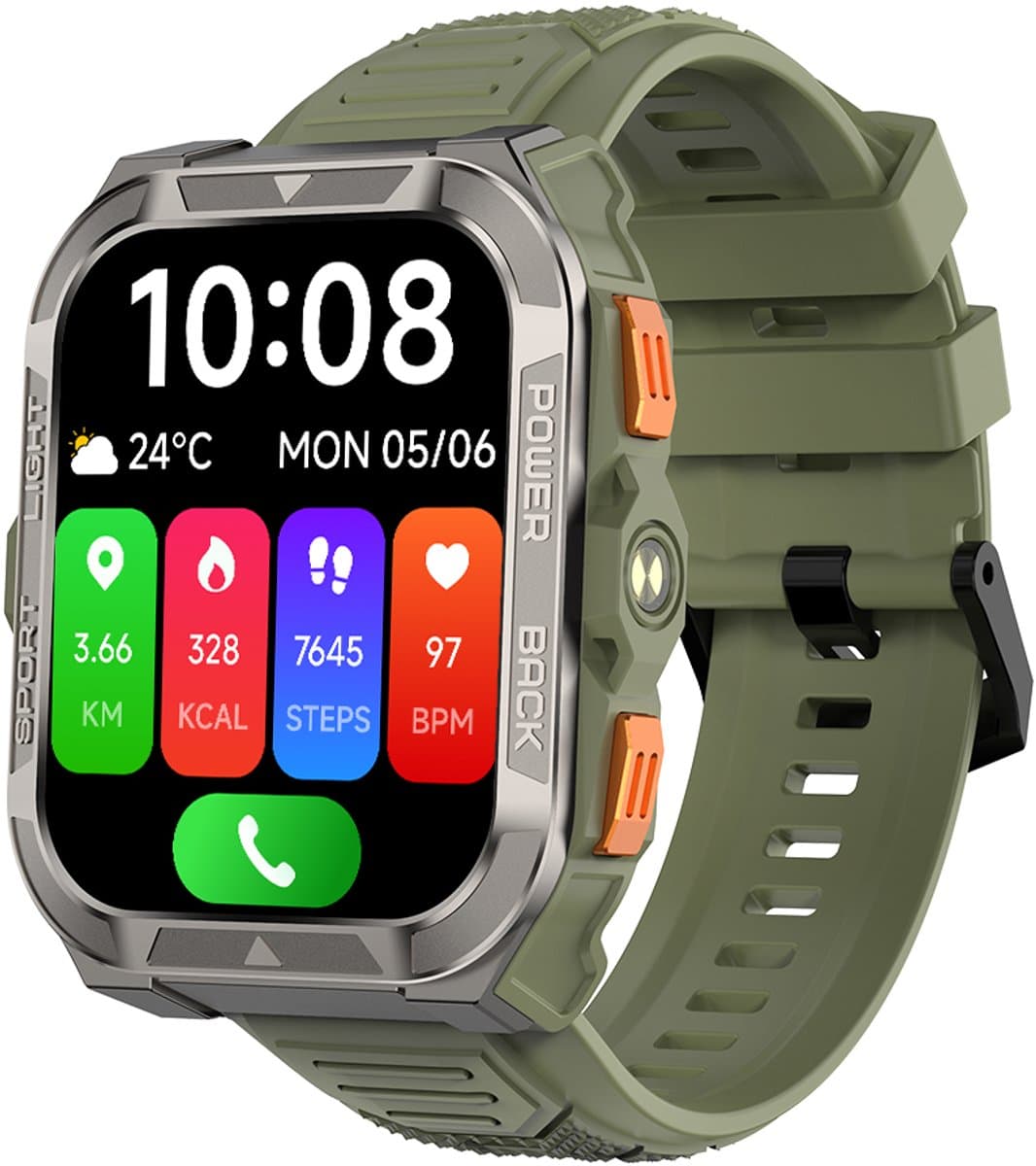 Blackview W80 Pro - Smartwatch - Bluetooth 5.3 - 900 mAh - IP68 Zwemmen - LED-zaklamp - Stappenteller - Slaapmonitor - Saturatiemeter - Groen — afbeelding 1