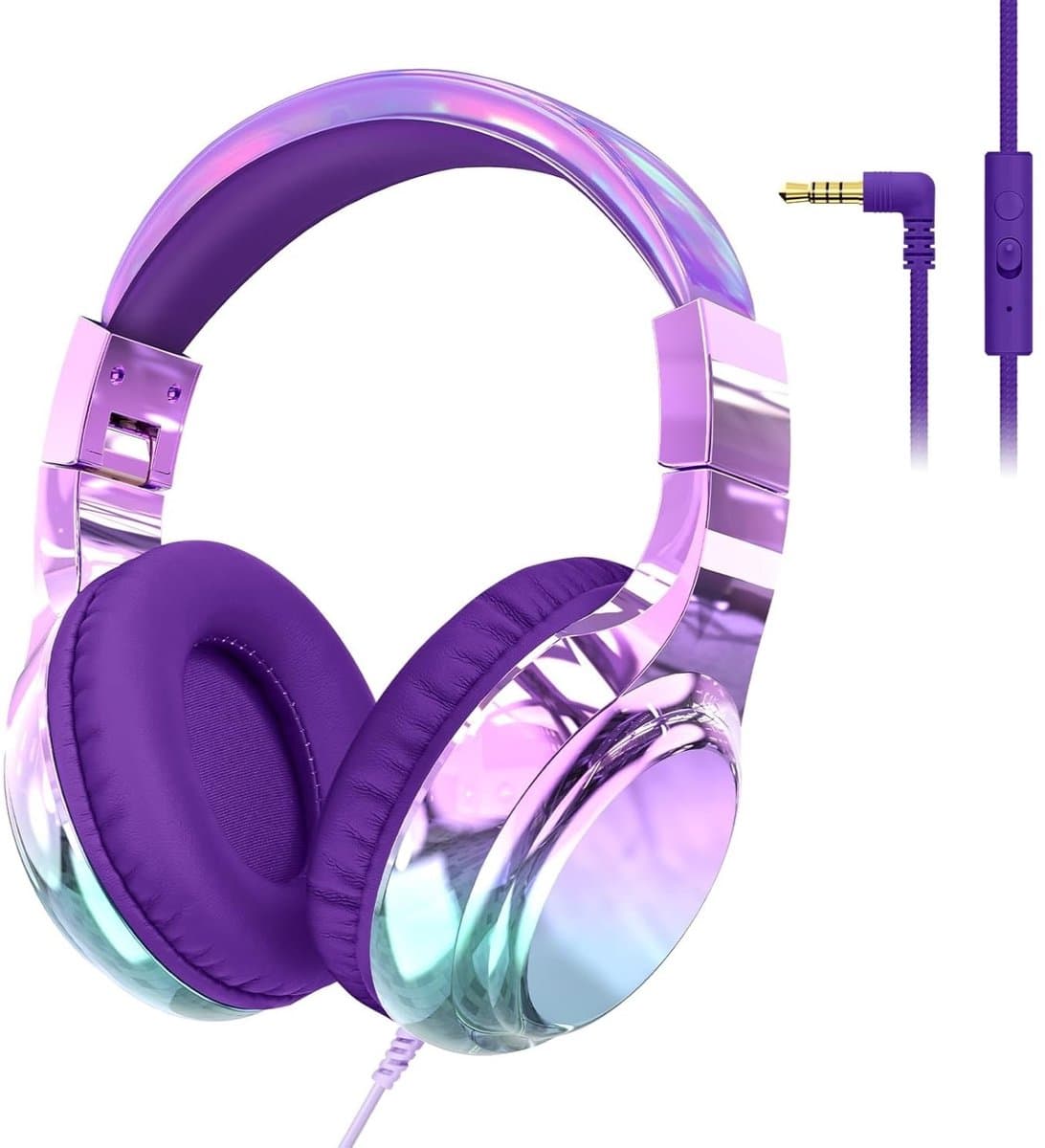 StayPowered Kinderkoptelefoon - Veilig & Comfortabel Luisteren - Volumebegrenzing 85/94 dB - Verstelbaar & Opvouwbaar - Zachte Over-Ear Kussens - Ingebouwde Microfoon - 3.5 mm Aansluiting - Paars/Blauw - Levering Sneller dan Aangegeven! — afbeelding 1