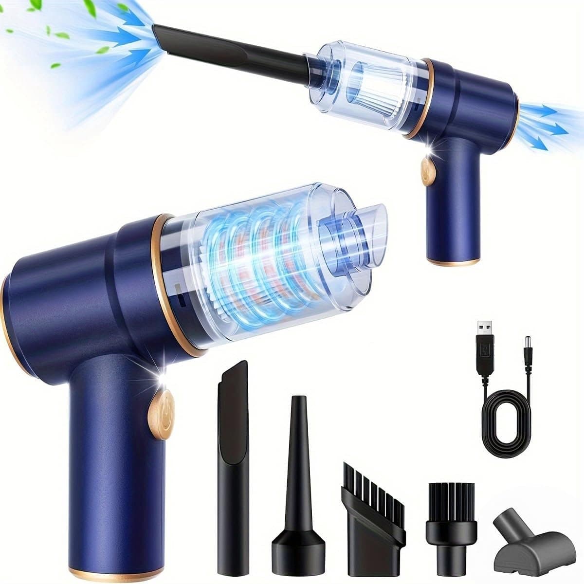 Cuhostki - 1 Set - Auto Stofzuiger - Handstofzuiger - Auto Stofzuiger Draadloos - Draadloze Auto Stofzuiger - Blauw - Kunststof - 4000mAh - 2-in-1 Zuig & Blaas - LED Verlichting - Veelzijdig - Eenvoudig Onderhoud — afbeelding 1