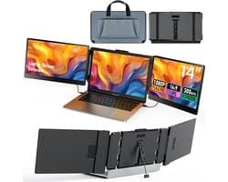 Stemap® Portable Monitor Triple - Full HD - Geschikt Voor 14” / 17,3” Tri-Screen - Laptop Scherm Uitbreider - Inclusief Beschermhoes en Kabels - 2 Jaar Garantie