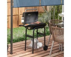 Pugsdrly Houtskoolgrill Smoker BBQ-grill, 1 opbergvak, incl. thermometer, 83 x 46,5 x 115 cm, zwart