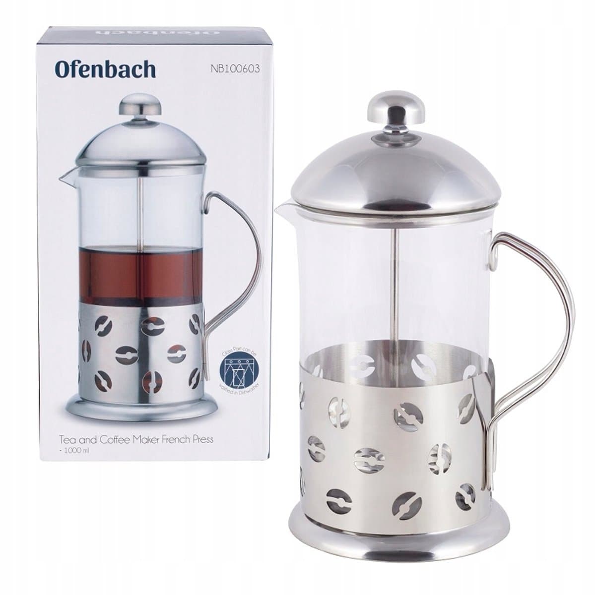 Glazen French Press 1000 ml voor Koffie & Thee - Hittebestendig — afbeelding 1