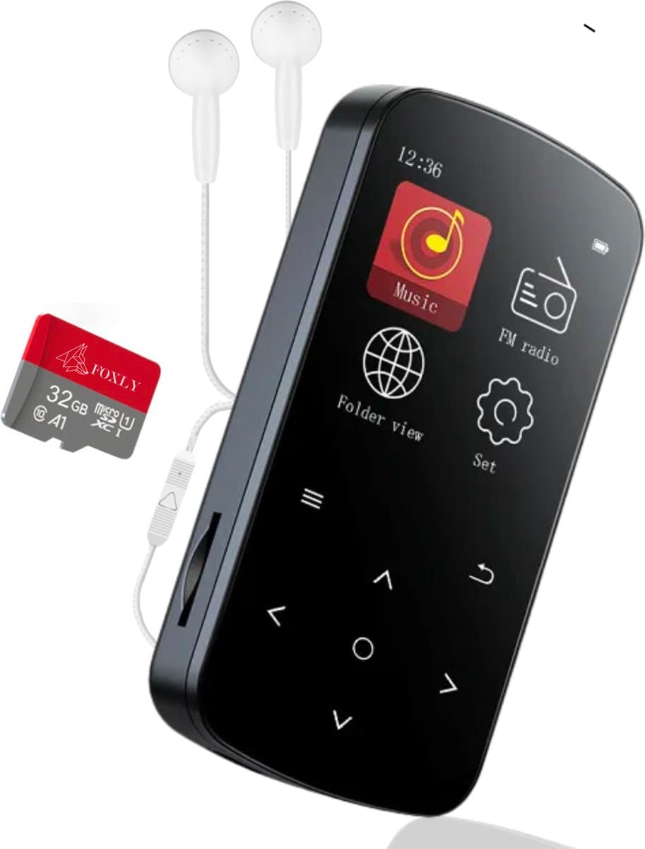 FOXLY® HiFi MP3/MP4 Speler Bluetooth Incl. oordopjes en 32GB SD Kaart - FM Radio - Voice Recorder - Dictafoon - met Clip — afbeelding 1