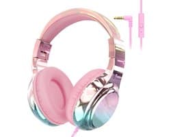 StayPowered Kinderkoptelefoon - Veilig & Comfortabel Luisteren - Volumebegrenzing 85/94 dB - Verstelbaar & Opvouwbaar - Zachte Over-Ear Kussens - Ingebouwde Microfoon - 3.5 mm Aansluiting - Roze/Blauw - Levering Sneller dan Aangegeven!