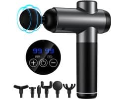 Spiermassagepistool, diepteweefsel-massagepistool met 99 instelbare niveaus, 6 massagekoppen, lcd-touchscreen, ter verlichting van spierpijn (koolzwart)