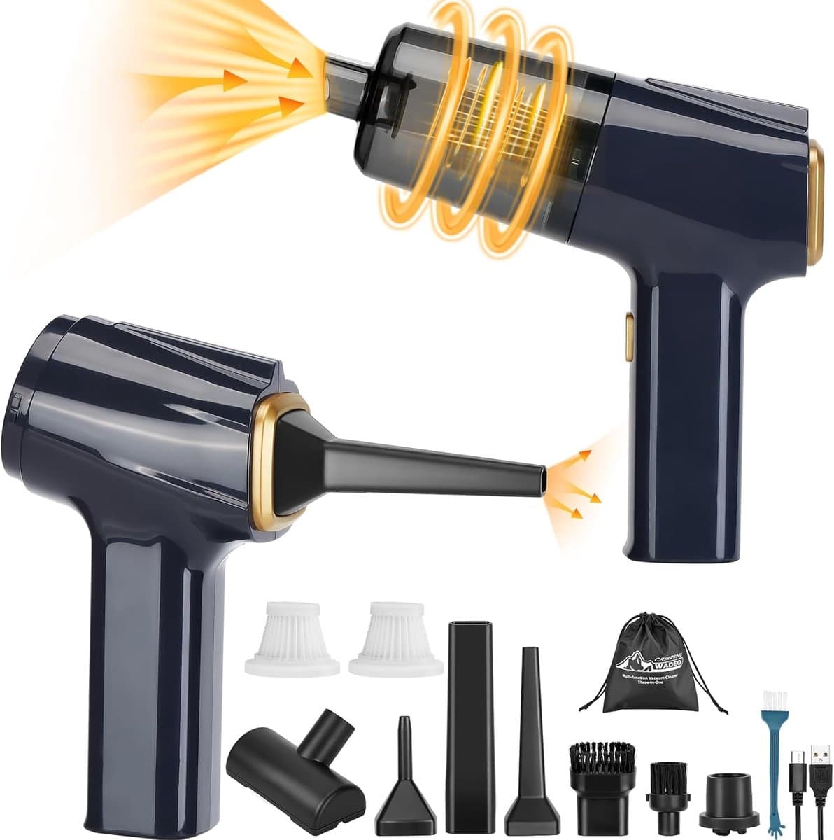 Handstofzuiger Accu 12000Pa - 6-in-1 Mini Stofzuiger voor Thuis en Auto, Snoerloos met LED-lampje en Luchtblazer — afbeelding 1