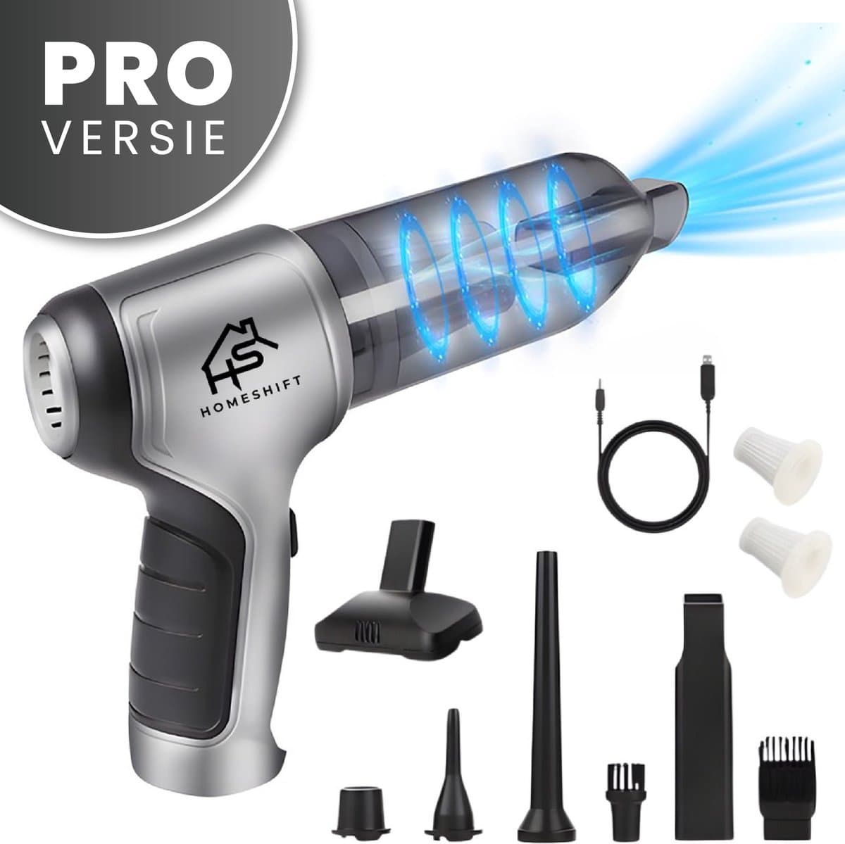 HomeShift® Auto Stofzuiger Draadloos V2 PRO - Kruimelzuiger - Handstofzuiger - Kleine Stofzuiger - Draadloze stofzuiger - Air Duster - Nat & Droog - Metallic — afbeelding 1