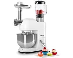 Klarstein Knetmaschine Küchenmaschine mit Fleischwolf, 2000W Teigmaschine Klein, 6 Stufen, Schneebesen Rühr- & Knethaken, Planetenrührwerk, Rührmaschine mit Mixer, Küchenmaschinen mit 5L Schüssel
