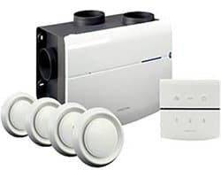 Orcon alles-in-een pakket perilex stekker MVS 15RHBP 520m³/h + vochtsensor + rft bediening + 4 ventielen