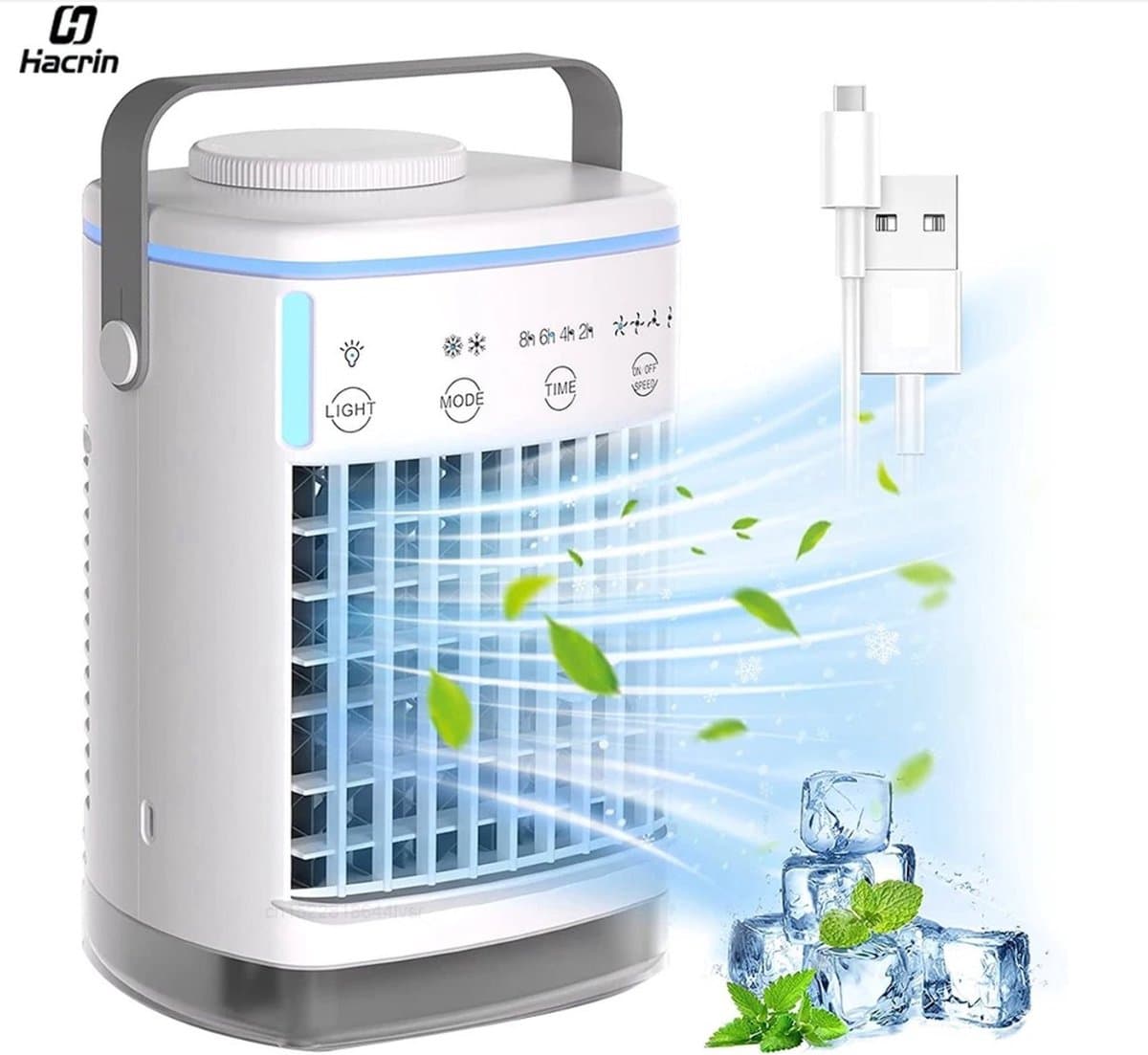 SwiftCool - Mini Mobiele Airco Zonder Afvoer - Ventilator - 3-in-1 - Draagbare Mobiele Airco - Mini - Aircooler - Zonder Slang en Afvoer - 4 snelheden - Wit — afbeelding 1