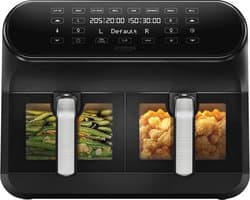 Luchtfriteuse Dubbele Mand - Airfryer Olievrij - Gezond Koken - Zichtvenster met Licht - 8 Liter - Zwart