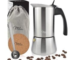 Milu Percolator| 2, 4, 6, 9 Koffiekopjes | RVS Espresso Maker met Onderzetter, Lepel en Borstel | 100ml / 2 Kopjes Moka Pot