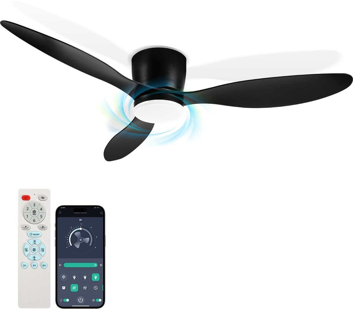 Plafondventilator met lamp 132cm Ventilator met LED verlichting Ventilatoren Met afstandsbediening Zomer- en winterstand - Zwart — afbeelding 1