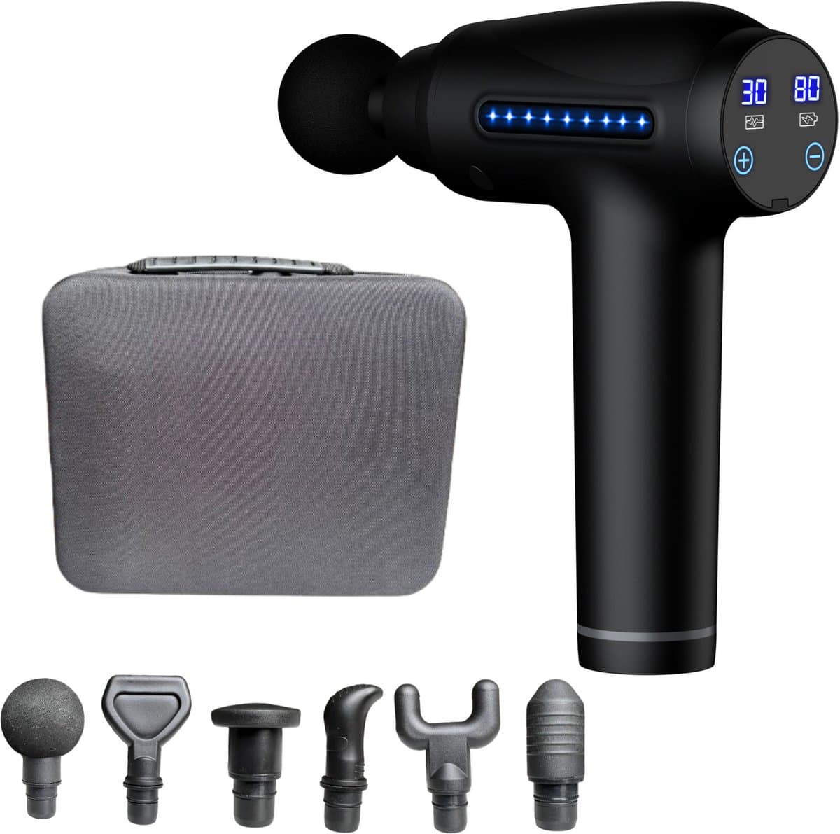 Massage Gun Professioneel – 30 Snelheden – 6 Opzetstukken – Stil – Diepe Weefselmassage – LED Display – USB Oplaadbaar – Triggerpoint – Voor Rug, Nek, Benen – Inclusief Opbergcase — afbeelding 1