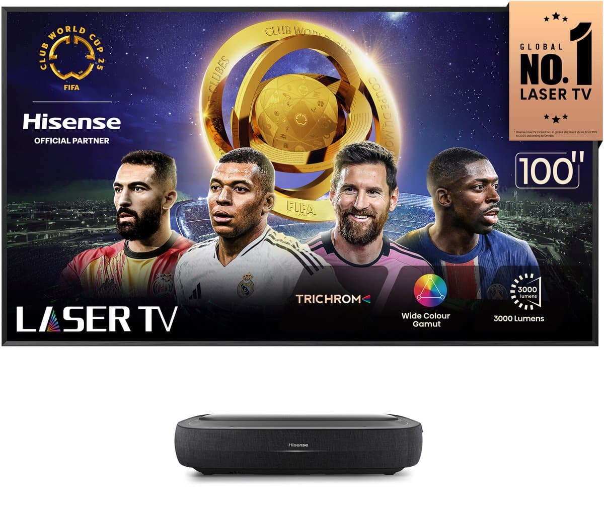 Hisense 100L9HD beamer inclusief 100’’ ALR projectiescherm | Home Cinema Beamer |100 inch 4K Laser TV | Ultra Short Throw | Home Theater | Gaming | 3000 ANSI lumen — afbeelding 1