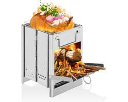 Campingkooktoestel & Mini Houtskoolbarbecue – Inklapbare RVS Houtkachel met Draagtas | Compact & Lichtgewicht voor Backpacking, Wandelen & Kamperen