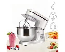 Traumheim® XS-002 6L 3-in-1 multifunctionele standaardmixer, 1500W keukenmachine, 6+P snelheid, knedenmachine met 3 accessoires en kom (wit)