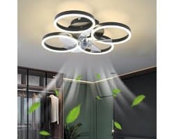 4 Ringen Ventilator - Zwart - 60 cm - Smart Lamp - Kroonluchter - Dimbaar Met Afstandsbediening - 64W