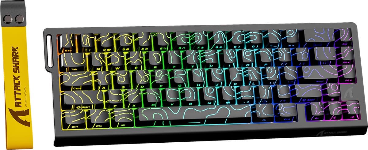 ATTACK SHARK X68HE - Magnetic Switch Wired Gaming Toetsenbord - 66keys - RGB - Side Printed PBT Keycaps - Decorative Lanyard - 8Khz - 0.01mmRT - 0.125ms - Black Contour Line — afbeelding 1
