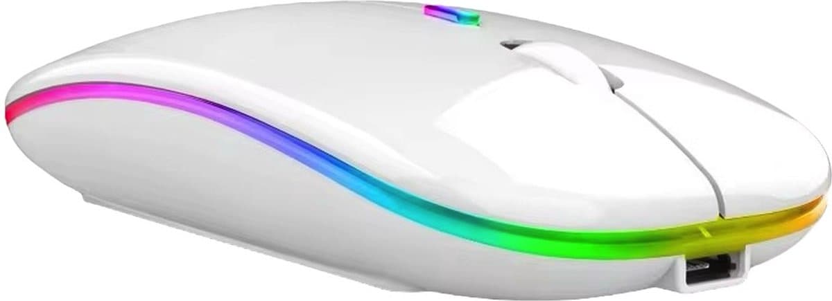 Draadloze Muis - 2.4G - Oplaadbaar - Bluetooth Muis Draadloos - RGB LED - Laptop - Universeel - Ergonomisch - 4 Knoppen - Stil - Wit — afbeelding 1