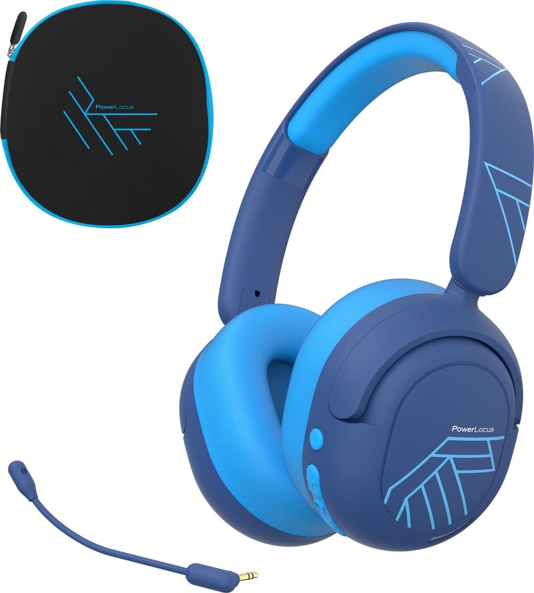 PowerLocus Lion - Koptelefoon kinderen - Kinder Koptelefoon Draadloos - Active Noise Cancelling - Volumelimiet 74/85/94 dB - Boom Microfoon voor Gaming - 70 Uur batterijduur - Blauw — afbeelding 1