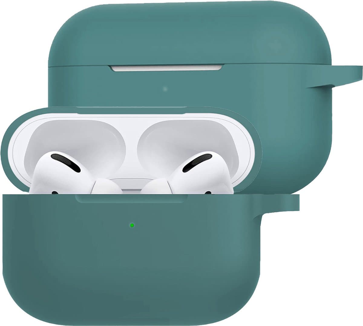 Hoesje Geschikt voor Apple AirPods Pro 2 - Siliconen Hoes met Clip - Silicone Case Cover - Donkergroen — afbeelding 1