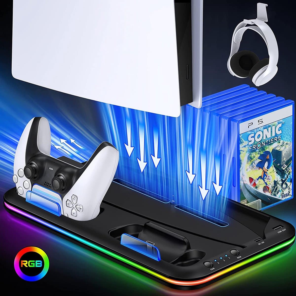 Phreeze Console Standaard - Oplaadstation Controller Oplader - Accessoires - Docking Station - Geschikt voor Sony PlayStation 5, PS5, Digital, Disc - Charging Station Dock - Zwart — afbeelding 1