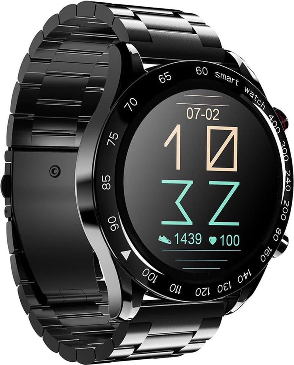 HiFuture Future Go Pro Stainless Steel Smartwatch, Horloge voor Heren, 1,32" FHD-scherm, 20 Dagen batterijduur, 3ATM waterdicht, RVS drukknoppen, 3 interactieve gebruikersinterfaces, 24 sportmodi, Kleur (Zwart) — afbeelding 1