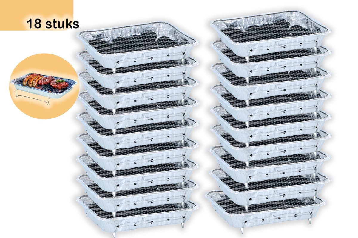 Wegwerp BBQ 18 stuks – Instant Barbecue met 600g Houtskool – Gebruiksklaar voor Camping, Picknick en Strand — afbeelding 1