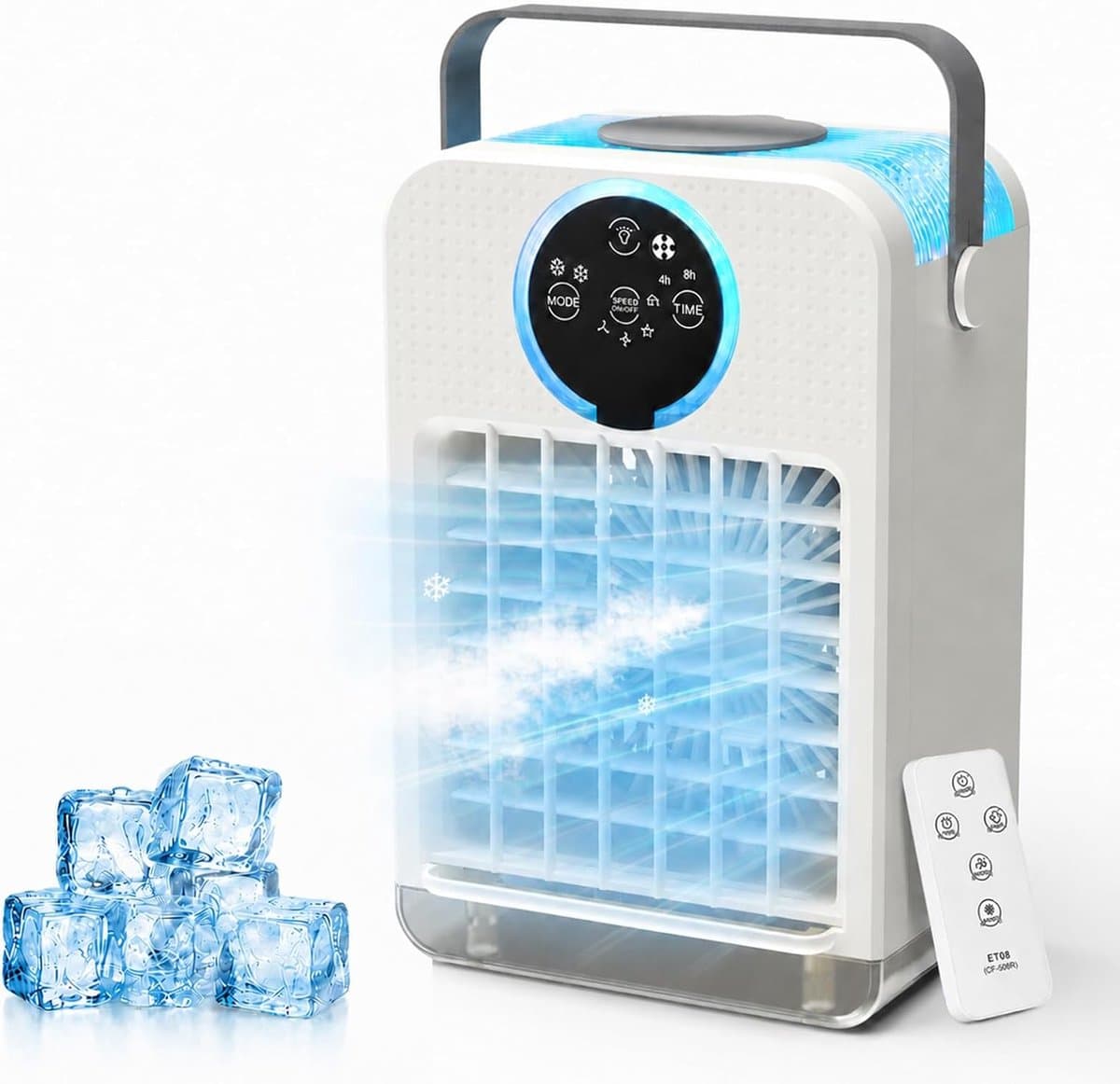 Luchtkoeler, Verdamper Mistventilator met 2-8 uur timer, 700ML Watertank, Draagbare Airconditioner, 3 Windsnelheden en 2 Miststanden, Persoonlijke Mini-conditioner voor Thuiskantoor Buiten - wit — afbeelding 1