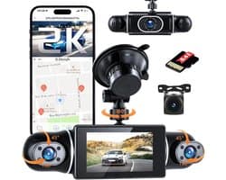 Dashcam voor auto - Zwart - 3 inch IPS-scherm - 4 Camera's met 360° Panorama en Nachtzicht - Met GPS en Wifi