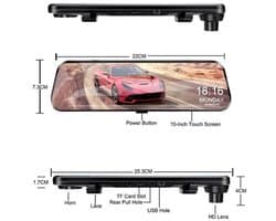 Dashcam voor Auto - 10 Inch Touchscreen Spiegelcamera - 1080P AHD Dashcam met Nachtzicht - G-Sensor - Parkeermodus - Groothoek 170° - Inclusief 6M RCC Achteruitrijcamera - Zwart