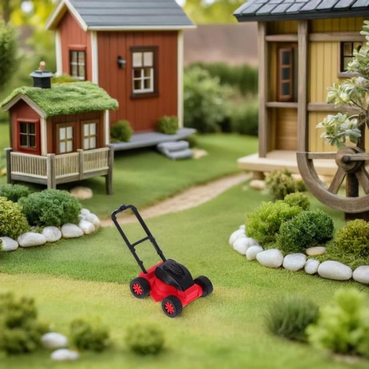 Miniatuur Grasmaaier - Realistisch Tuingereedschap - Poppenhuisdecoratie - Micro Landschapsaccessoire - Compact en Aanpasbaar - Gedetailleerd Figuur — afbeelding 1