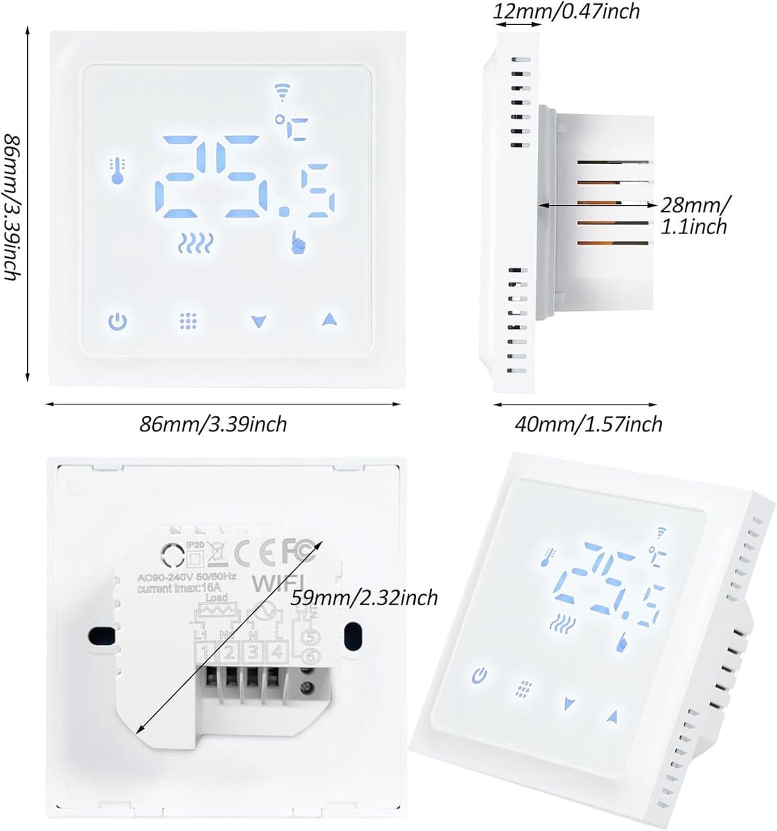 Slimme Thermostaat - Temperatuurregelaar WiFi - Comfort Verwarmen - Wekelijks Programmeerbaar - 3.39 x 3.39 Inch - Wit — afbeelding 1