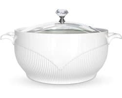 SnelShoppen - Keramische Soepterrine met Deksel 2,5L - Wit Porselein - Magnetron-, Vaatwasser- en Ovenbestendig - Ideaal voor Soepen, Stoofschotels en