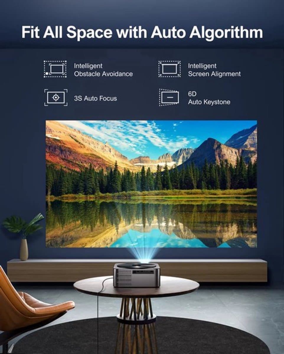 Mini Beamer - Projector - Digitale Beamer - Draagbaar - 1080P - Met Autofocus - 700 ANSI - 2 x USB 2.0 - HDMI - AV - DC - WiFi - Bluetooth - 90W - Zwart — afbeelding 1