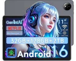 SnelShoppen - 11 Inch Tablet Android 16 met Gemini AI, T7250 Octa-Core, 32GB RAM, 128GB ROM, 16MP + 8MP Camera, 8000mAh, 1920x1200 IPS HD, Wi-Fi 5.8GH