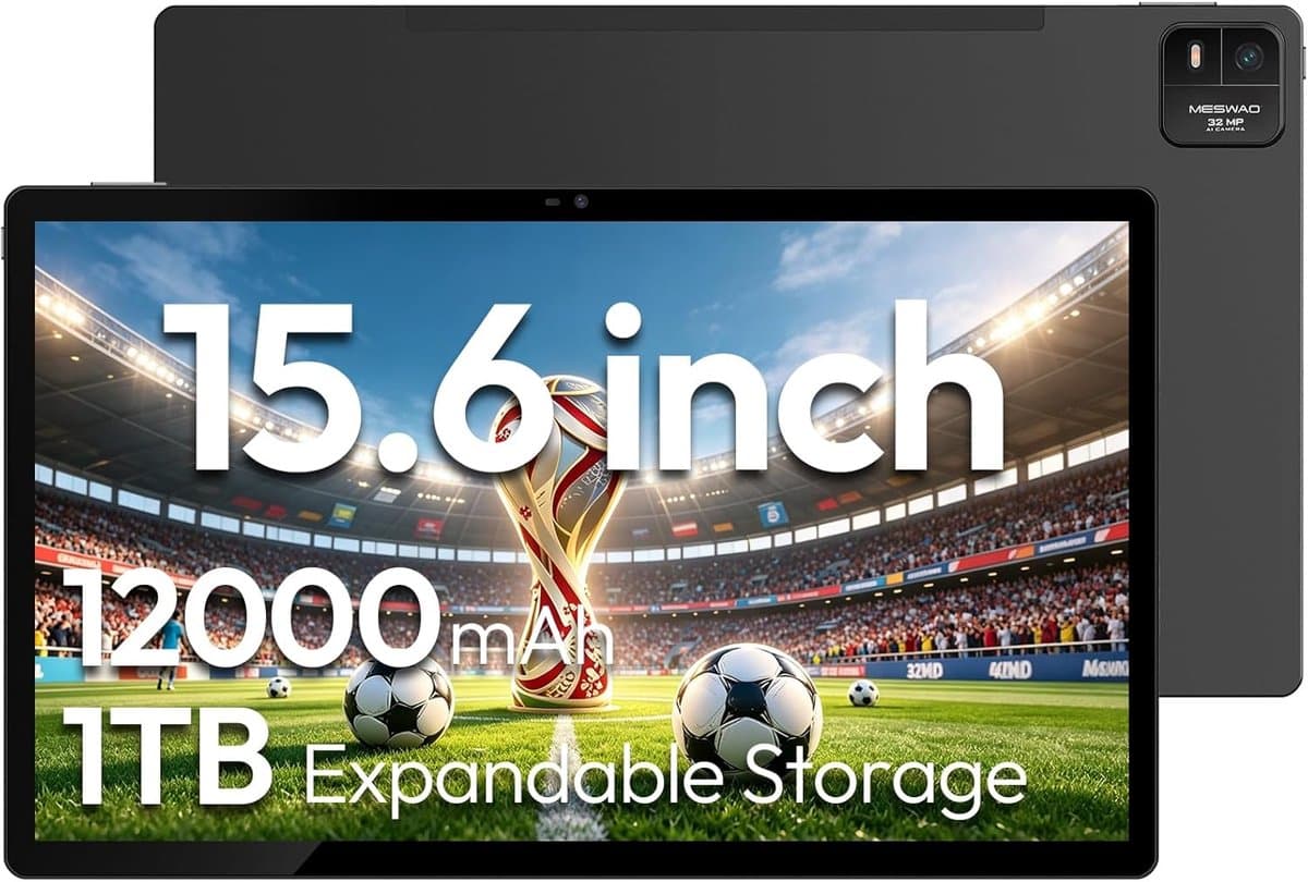 SnelShoppen - 15.6 inch Android tablet met Helio G99, 6GB RAM, 128GB ROM, FHD IPS display, 12000mAh batterij en 32MP camera - Perfect voor werk, enter — afbeelding 1